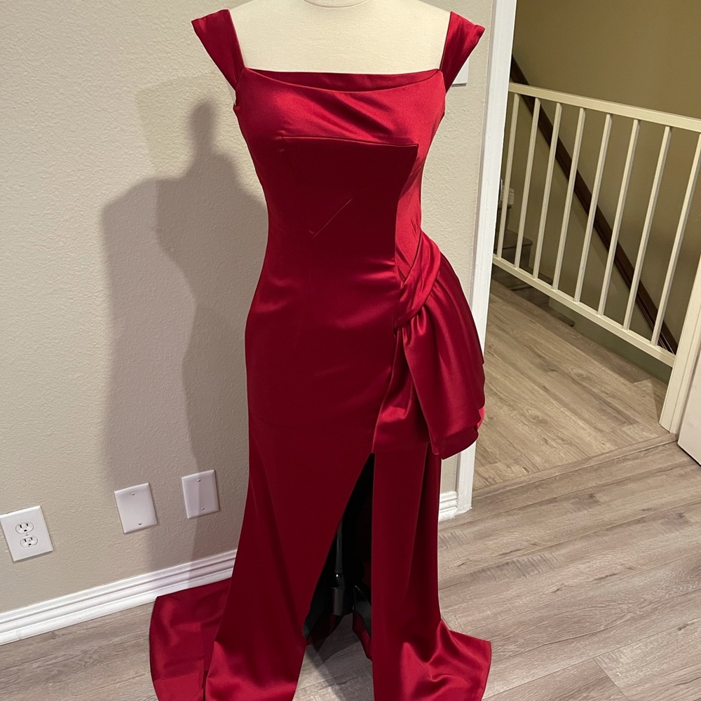 Portia & Scarlett Double Slit Red Gown